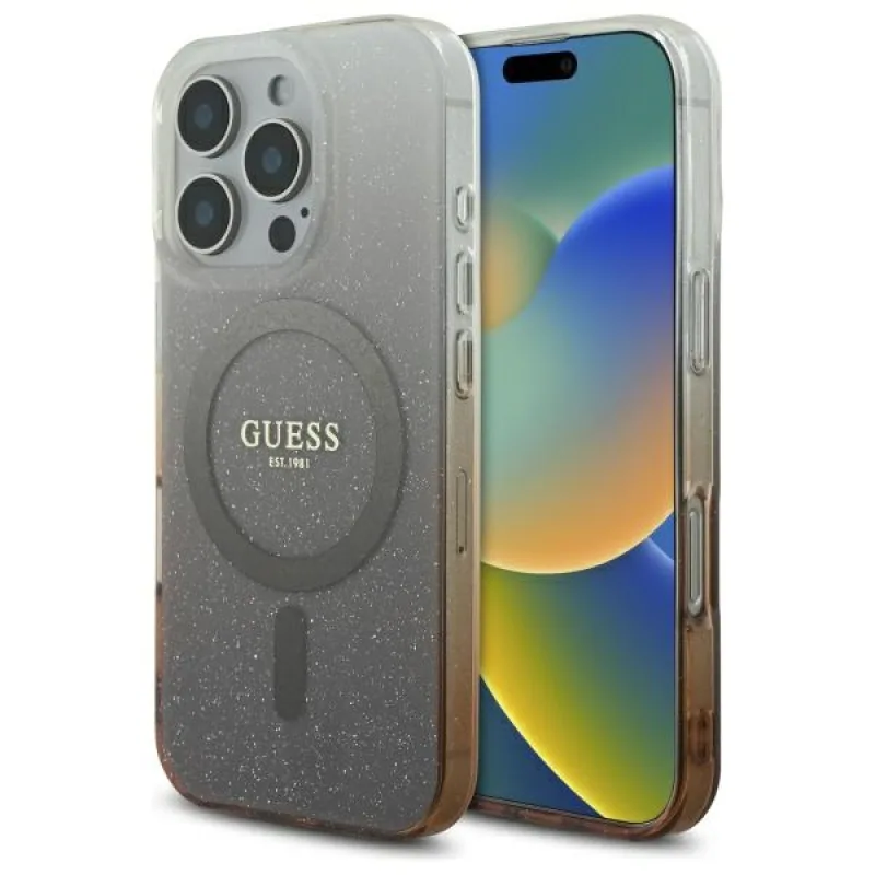 Puzdro Guess IML Glitter Gradient MagSafe iPhone 16 Pro – hnedé