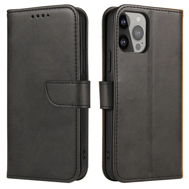 Peňaženkové puzdro so stojanom pre iPhone 15 Pro Magnet Case - čierne