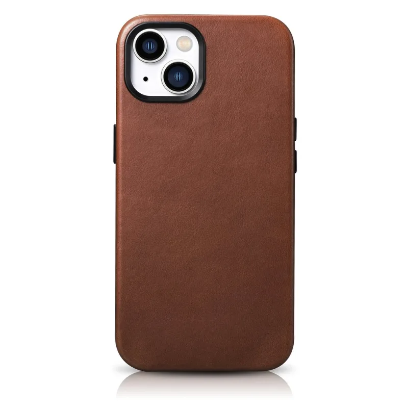 Prémiové kožené puzdro iCarer Oil Wax Magnetické kožené puzdro iPhone 14 Plus s hnedou MagSafe (WMI14220703-RB)