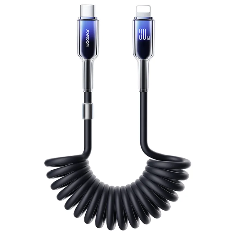 Joyroom S-A43 Crystal-Clear Series 30 W USB-C - Lightning špirálový kábel 1,5 m - čierny