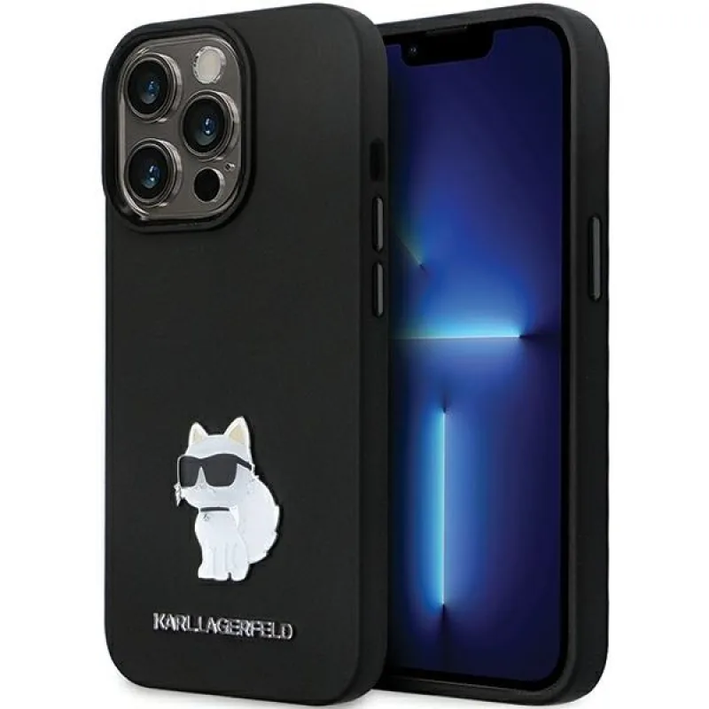 Kryt Karl Lagerfeld KLHCP14LSMHCNPK pre iPhone 14 Pro - čierny silikónový C kovový kolík