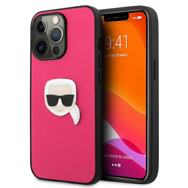 Kovové puzdro Karl Lagerfeld Ikonik Karl's Head pre iPhone 13 Pro / 13 6,1" - ružové
