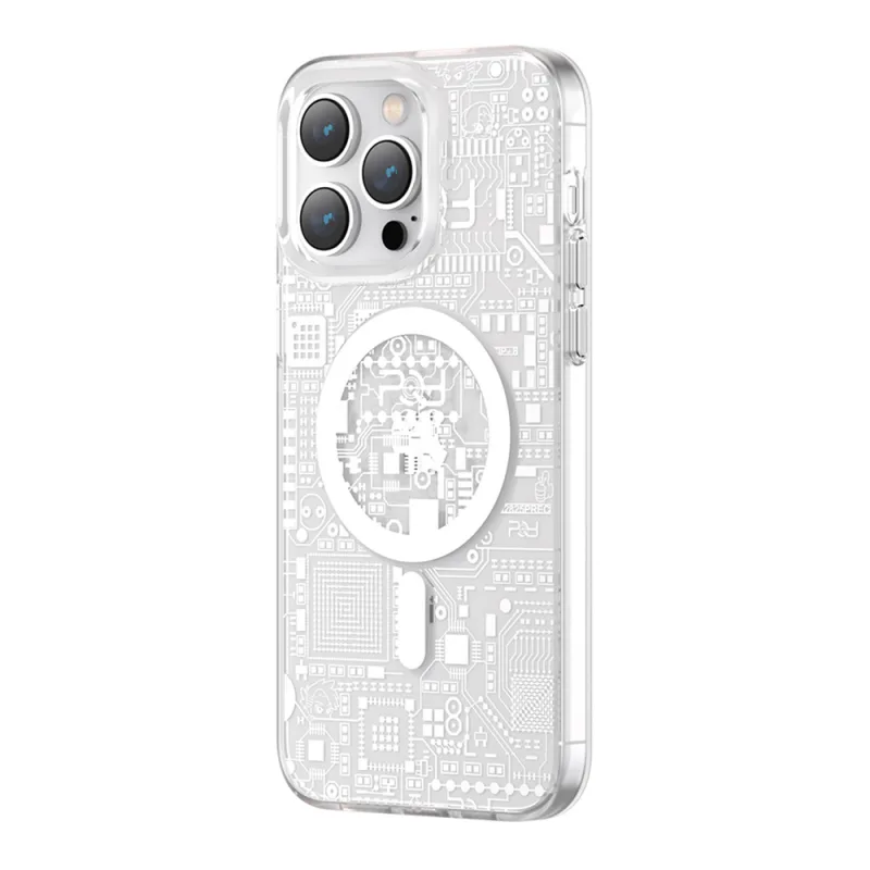 Magnetické puzdro Kingxbar PQY Geek Series pre iPhone 14 Plus MagSafe strieborné