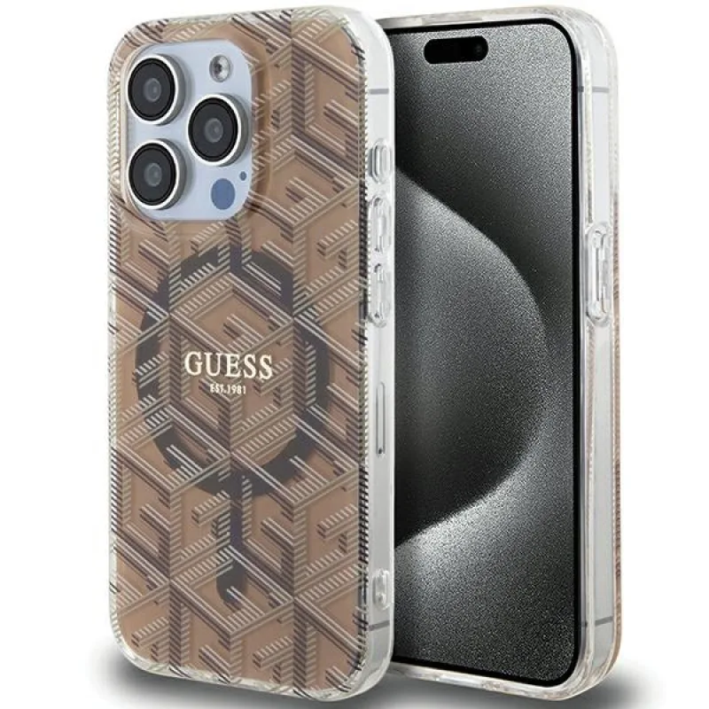 Puzdro Guess IML GCube MagSafe pre iPhone 15 Pro Max - hnedé