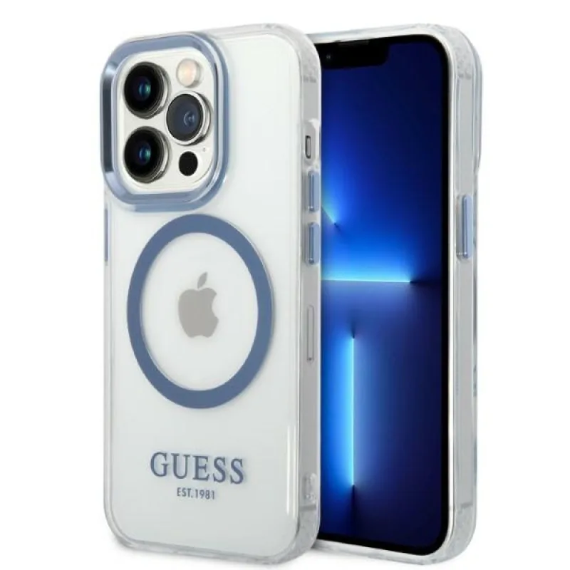 Guess GUHMP14XHTRMB iPhone 14 Pro Max 6,7" modro/modré pevné puzdro Metal Outline Magsafe