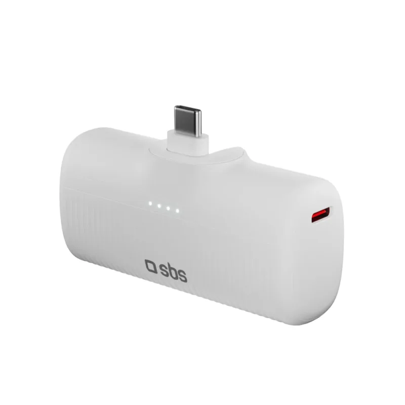 Powerbanka SBS EcoPower 5 000 mAh 10 W so vstavaným portom USB-C – biela