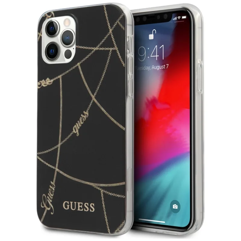 Puzdro Guess Gold Chain Collection iPhone 12 Pro Max 6,7" - čierne