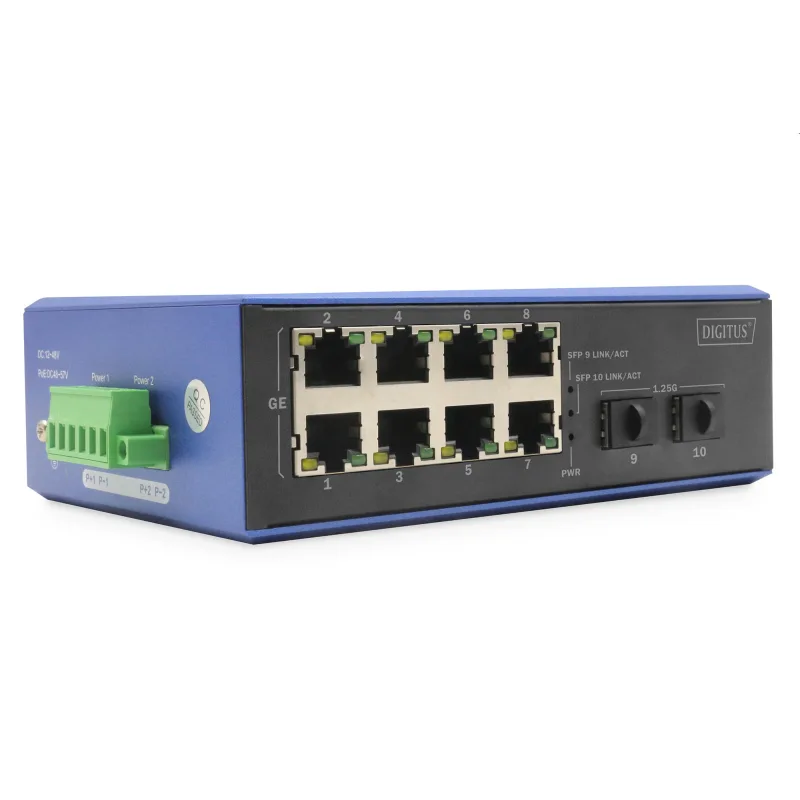 DIGITUS Industrial 8+2-Port Gigabit Ethernet PoE Switch 8 Port GE PoE…