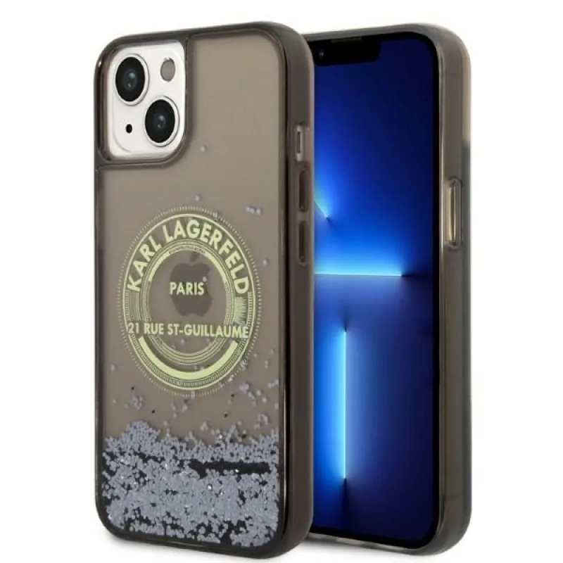 Obal Karl Lagerfeld Liquid Glitter RSG pre iPhone 14 Plus - čierny