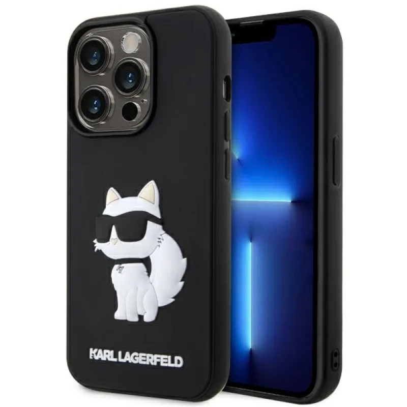 Karl Lagerfeld KLHCP14X3DRKHNK iPhone 14 Pro Max 6,7" čierno/čierne pevné puzdro Rubber Choupette 3D