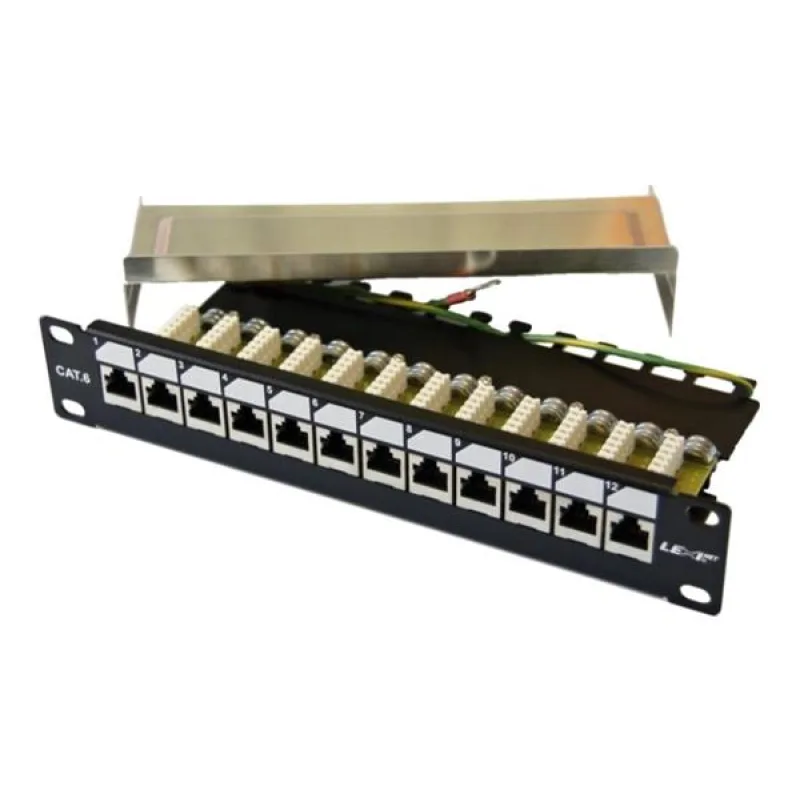 10" patch panel 12port Cat6, FTP, blok UNI-110, vyväz. lišta, 1U čierny…