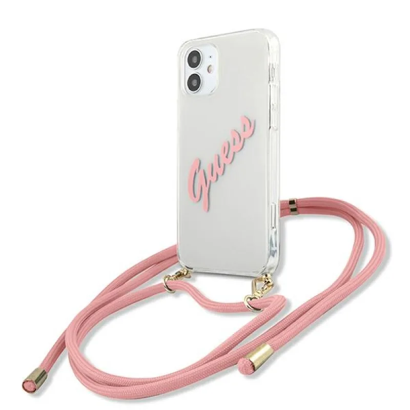 Guess GUHCP12SCRTVSPI iPhone 12 mini 5,4" ružovo-ružové pevné puzdro Script Vintage