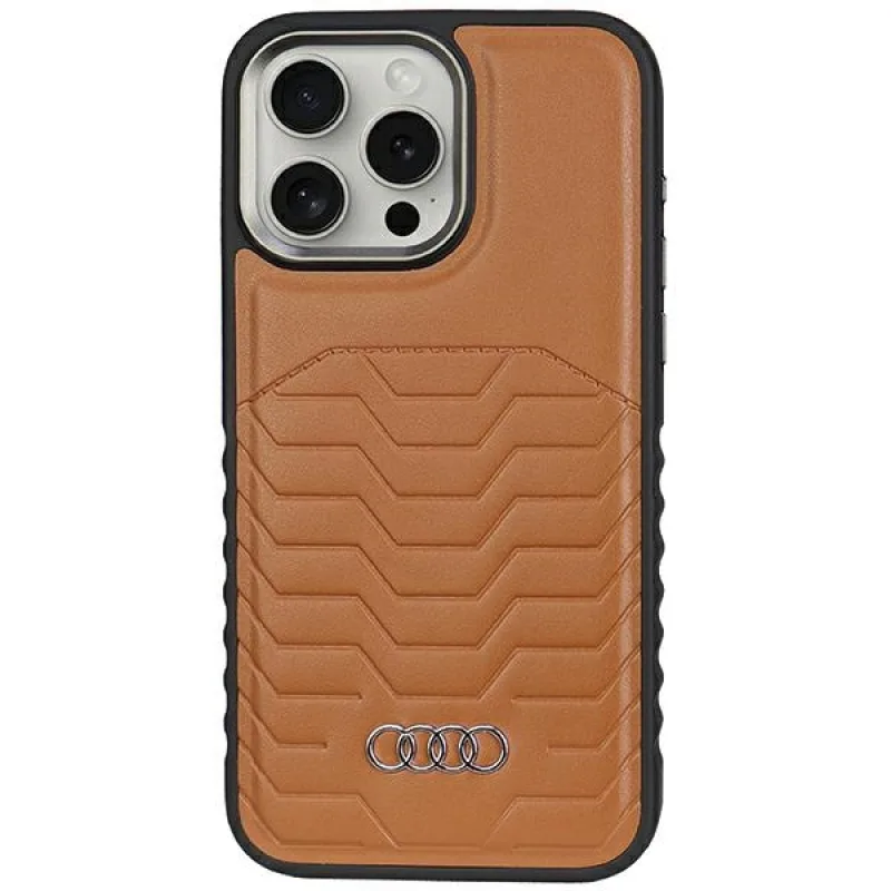 Puzdro Audi Synthetic Leather s MagSafe pre iPhone 14 Pro Max - hnedé