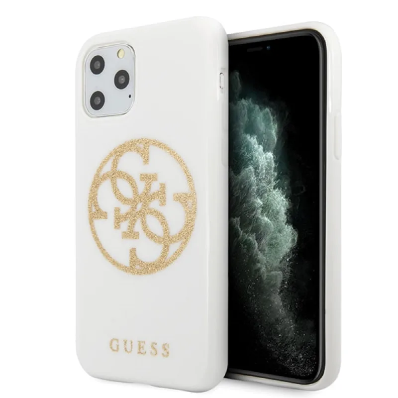 Guess GUHCN65TPUWHGLG iPhone 11 Pro Max bielo/biele pevné puzdro Glitter 4G Circle Logo