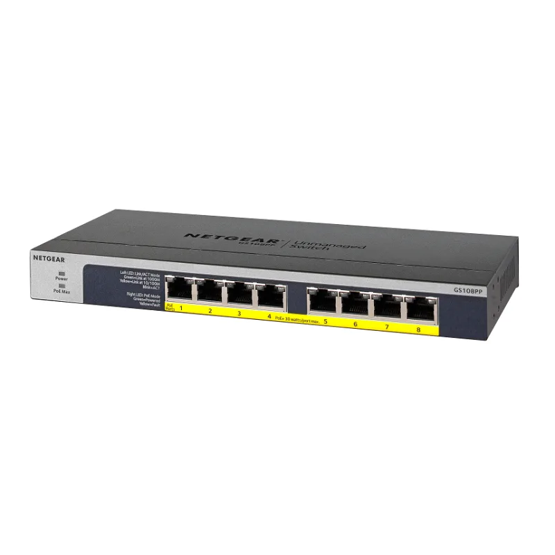 NETGEAR 8-port 10/ 100/ 1000Mbps Gigabit Ethernet, Flexible PoE, GS108PP…