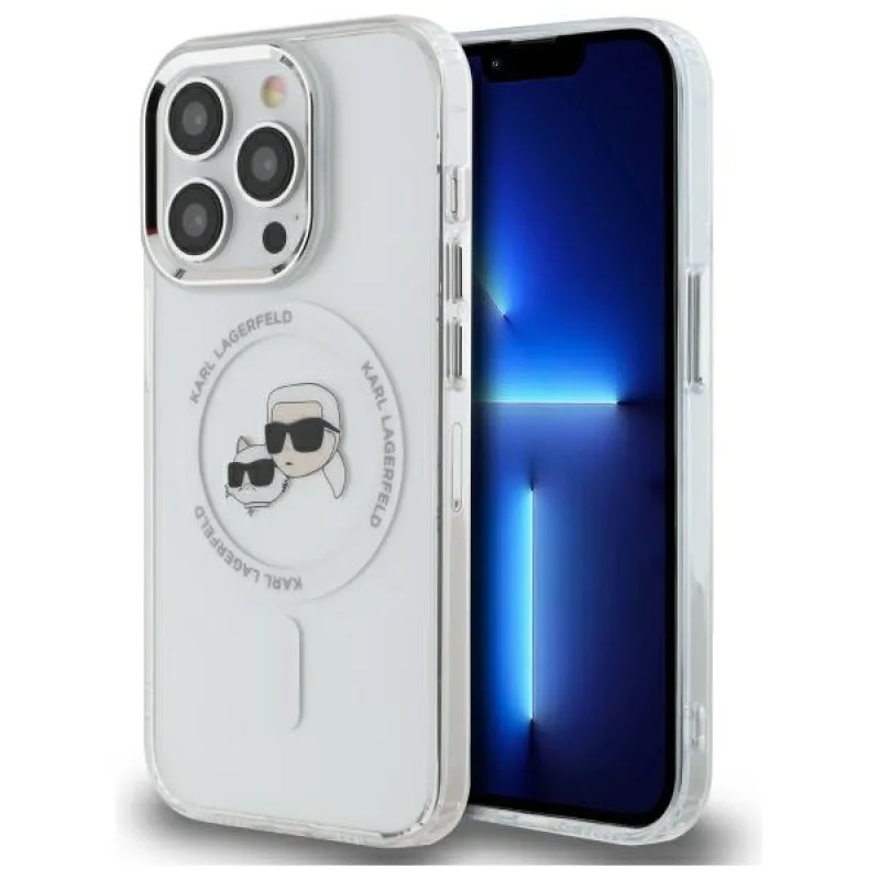 Karl Lagerfeld IML kovové puzdro Karl & Choupette Head MagSafe pre iPhone 14 Pro Max – biele