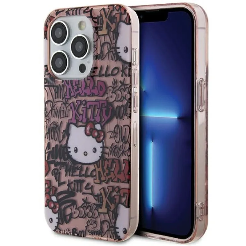 Obal Hello Kitty IML Tags Graffiti pre iPhone 15 Pro Max - ružový