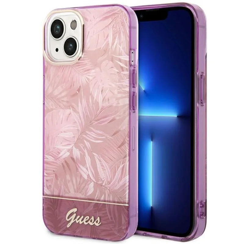 Guess GUHCP14MHGJGHP iPhone 14 Plus 6,7" ružovo-ružové pevné puzdro Jungle Collection