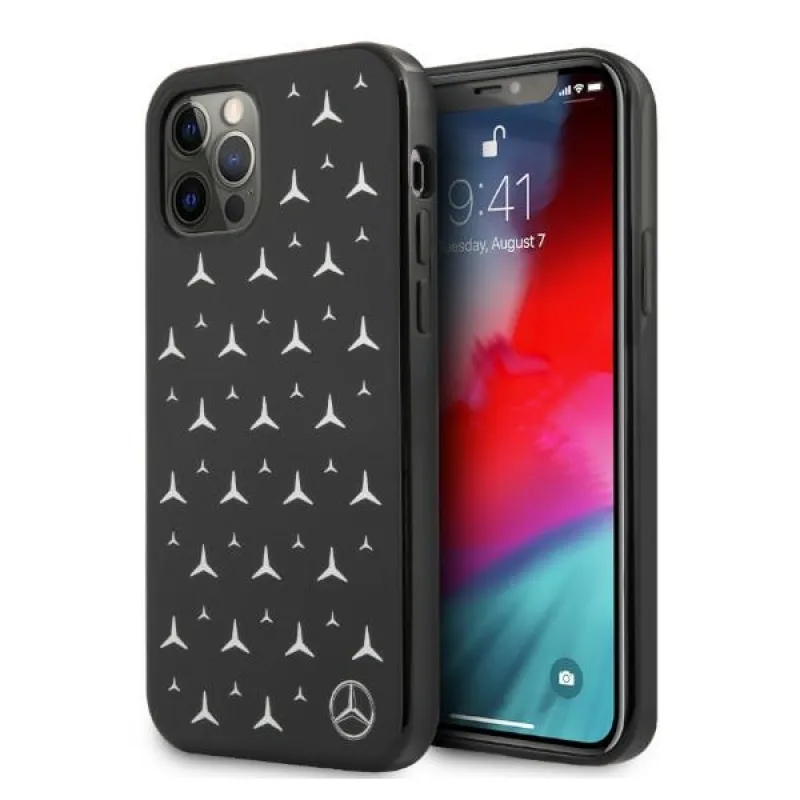 Kryt Mercedes Silver Stars Pattern Case pre iPhone 12 / iPhone 12 Pro - čierny