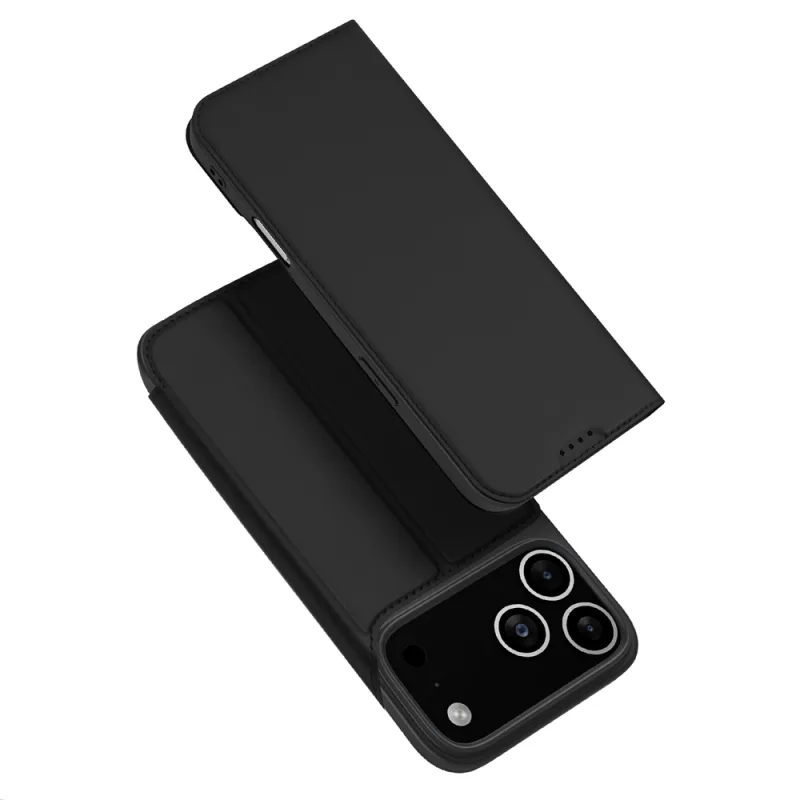 Puzdro Dux Ducis Skin Pro pre iPhone 17 Pro s flipom a slotom na kartu – čierne