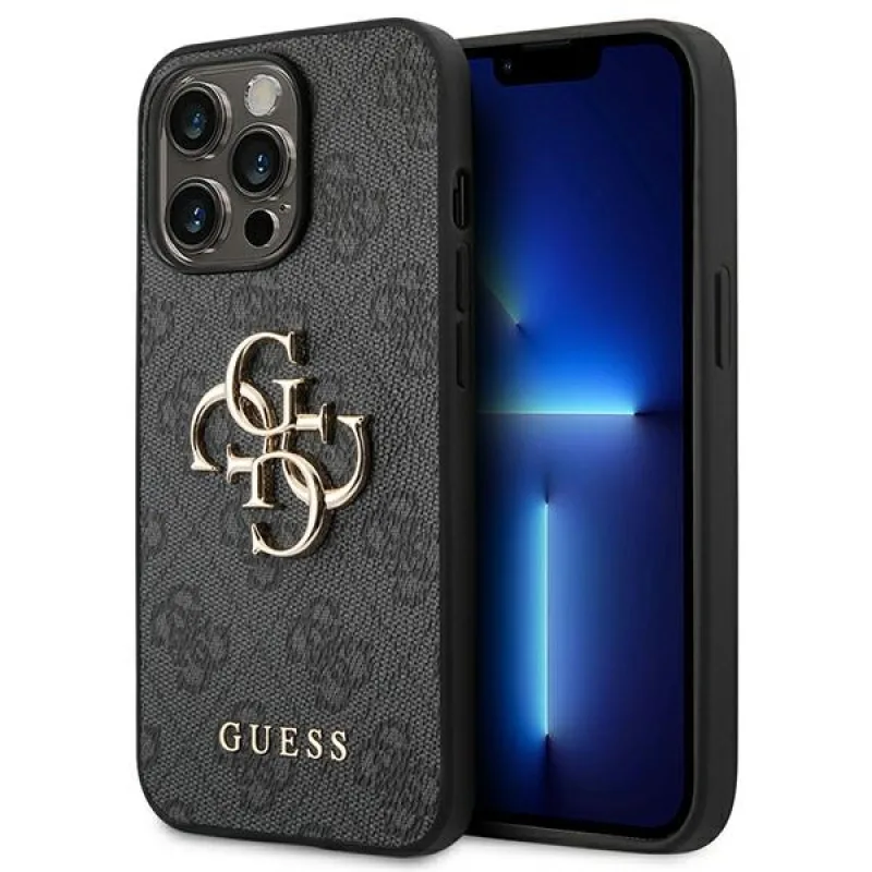 Guess 4G obal s veľkým kovovým logom pre iPhone 14 Pro Max – šedý