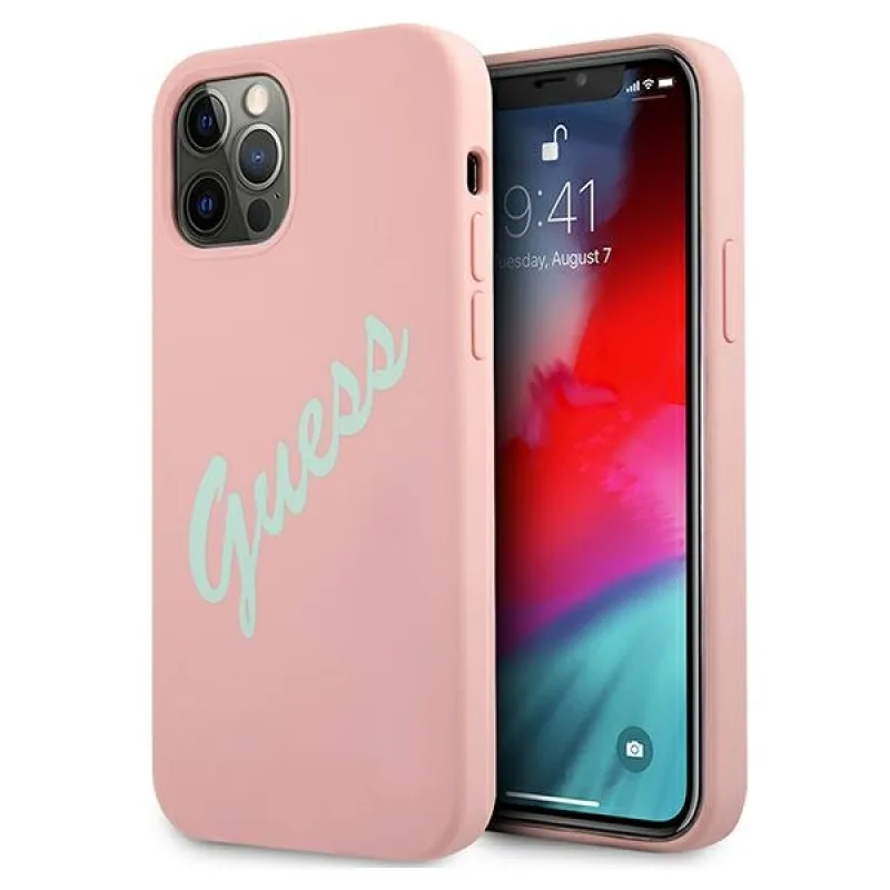 Guess GUHCP12MLSVSPG iPhone 12/12 Pro 6,1" ružovo-zeleno/zeleno-ružové pevné puzdro Silicone Vintage