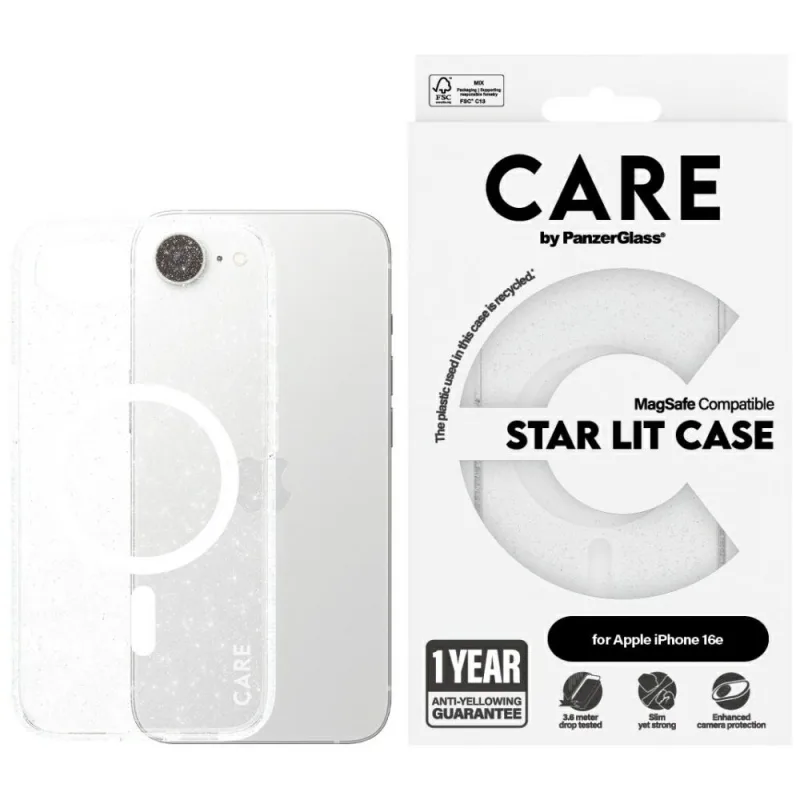 CARE by PanzerGlass Flagship Urban Combat StarLight biele puzdro MagSafe iPhone 16e – priehľadné