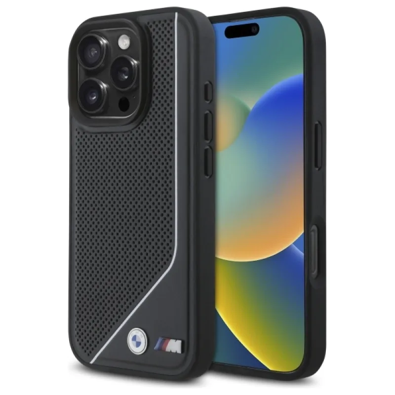 BMW M Perforated Twisted Line MagSafe puzdro pre iPhone 16 Pro - čierne