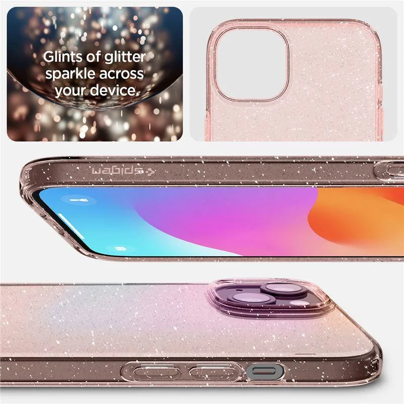 Puzdro Spigen Liquid Crystal Glitter iPhone 15 Plus – ružové/číre