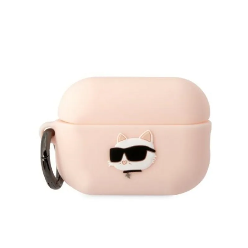 Karl Lagerfeld KLAP2RUNCHP kryt AirPods Pro 2 ružový/ružový Silikónová Choupette Head 3D