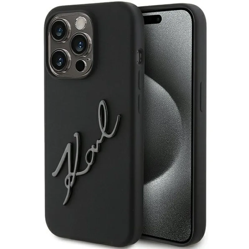 Karl Lagerfeld silikónové puzdro Karl Script pre iPhone 15 Pro - čierne