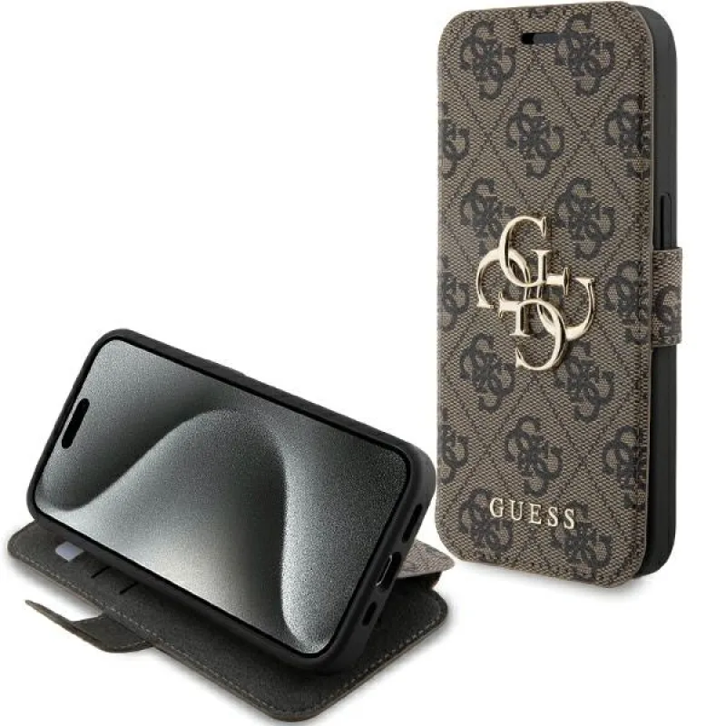 Puzdro Guess 4G Metal Logo pre iPhone 15 Pro - hnedé