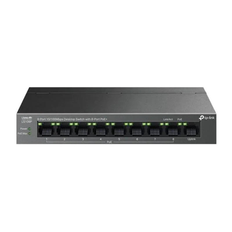 9-Port 10/100 Mbps Desktop Switch with 8-Port PoE+ PORT: 8× 10/100 Mbps…