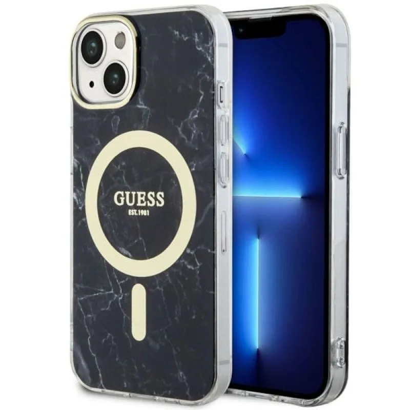 Guess GUHMP14SPCUMAK iPhone 14 6,1" čierne/čierne pevné puzdro Marble MagSafe