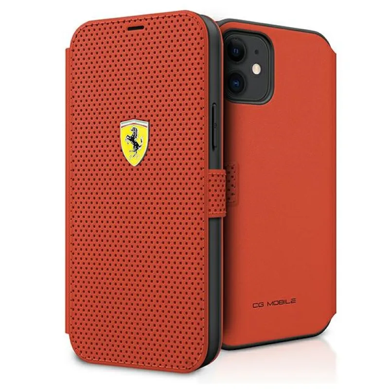 Ferrari FESPEFLBKP12SRE iPhone 12 mini 5,4" červená/červená kniha On Track perforovaná