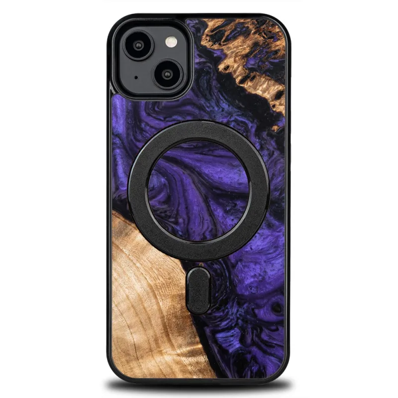Drevo a živicové puzdro pre iPhone 15 Plus MagSafe Bewood Unique Violet - fialové a čierne