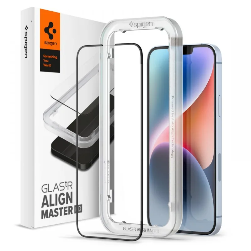 Tvrdené sklo Spigen ALM Glass FC pre iPhone 13 / 13 Pro / 14 - čierne