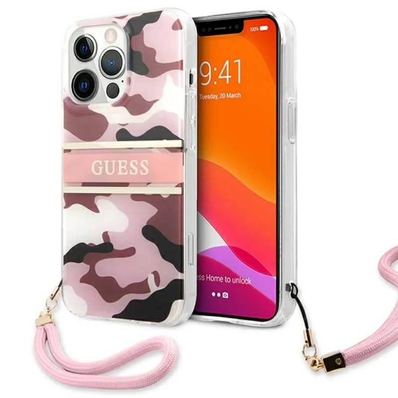 Guess GUHCP13XKCABPI iPhone 13 Pro Max 6,7" ružovo-ružové pevné puzdro Camo Strap Collection