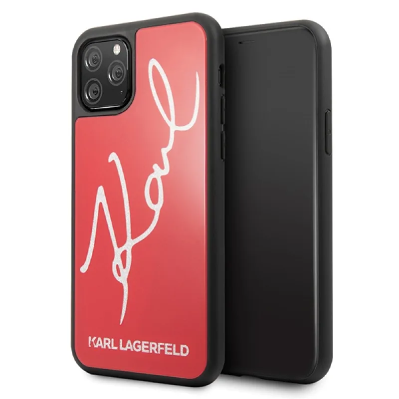 Karl Lagerfeld Signature Glitter Case pre iPhone 11 Pro Max – červený