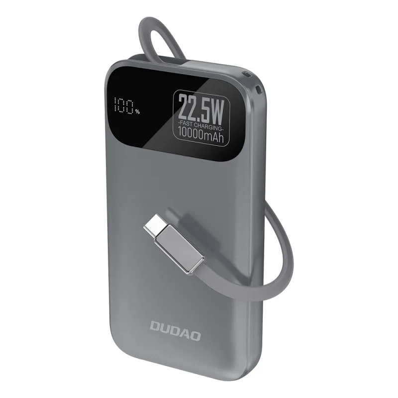 Dudao K31 10 000 mAh 22,5 W PD Powerbanka so vstavaným káblom – sivá