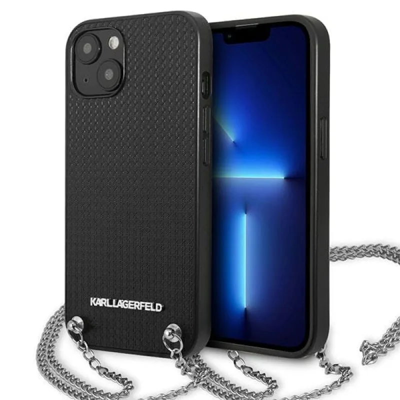 Karl Lagerfeld KLHCP13SPMK iPhone 13 mini 5,4 "pevné puzdro čierna / čierna koža s textúrou a retiazkou