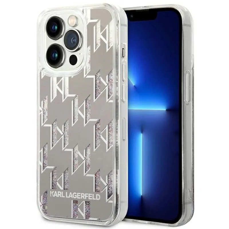 Karl Lagerfeld KLHCP14LLMNMS Pevné puzdro iPhone 14 Pro 6,1 "strieborné/strieborné Liquid Glitter Monogram
