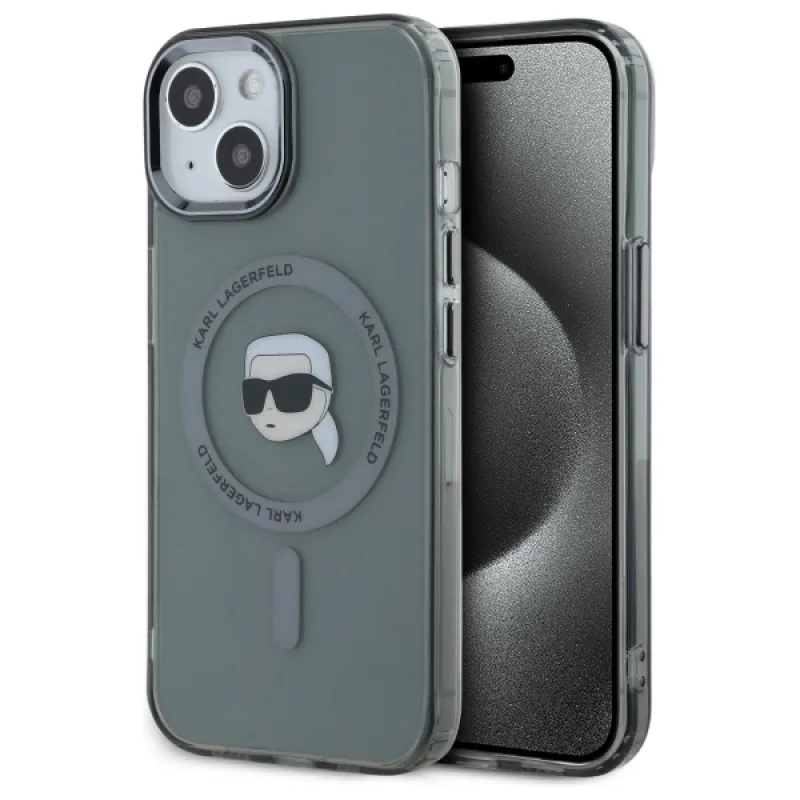 Karl Lagerfeld KLHMP15SHLSKIK iPhone 15 6,1" čierno/čierne pevné puzdro IML Metal Karl Head MagSafe