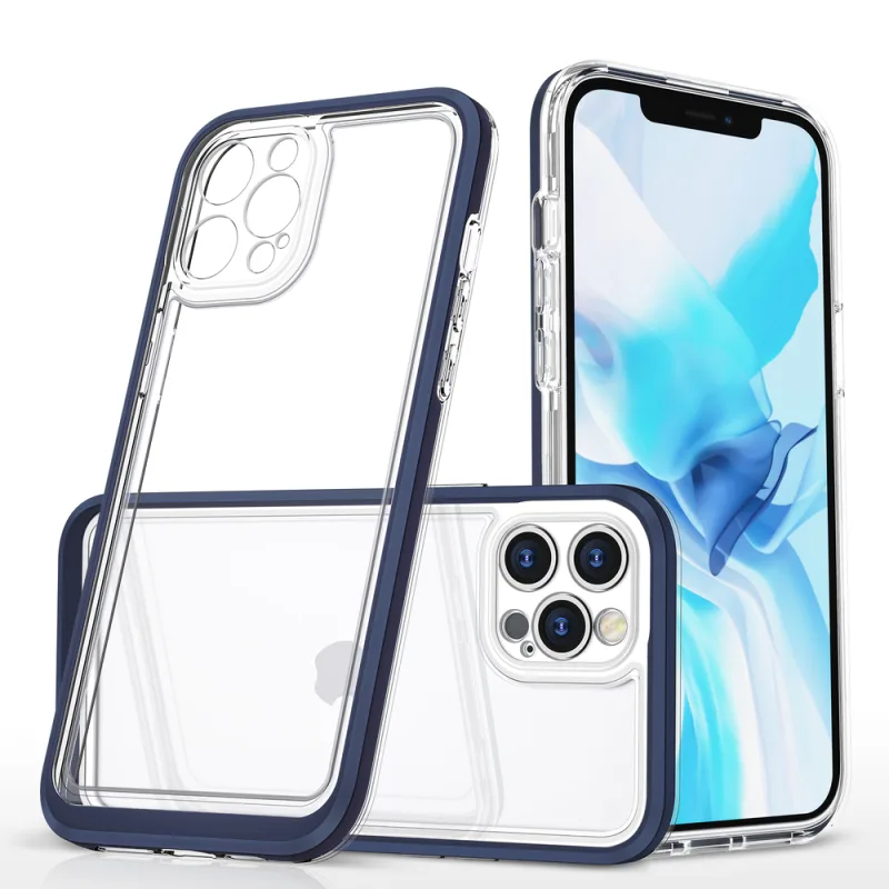 Priehľadné puzdro 3v1 na iPhone 12 Pro s modrým rámom a gélovým krytom