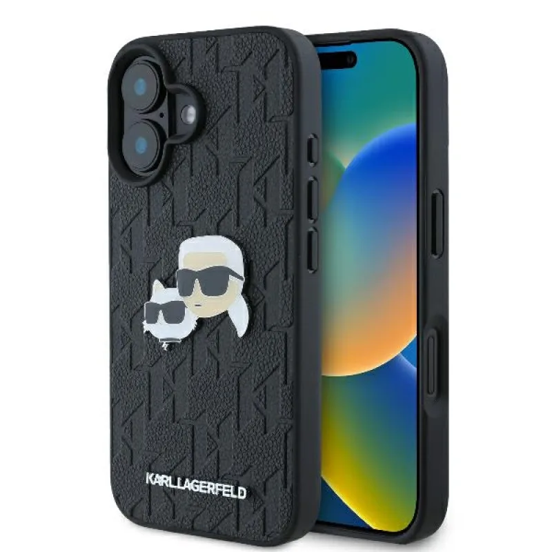Karl Lagerfeld Monogram Karl & Choupette Head Pin puzdro iPhone 16 – čierne