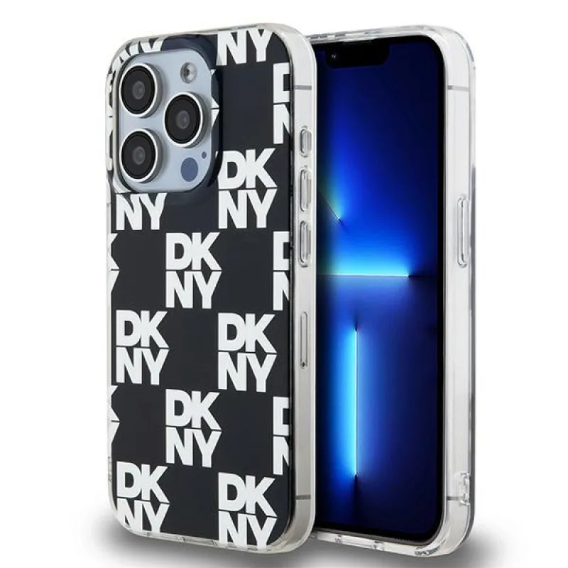 Obal DKNY IML Checkered Mono Pattern pre iPhone 15 Pro - čierny