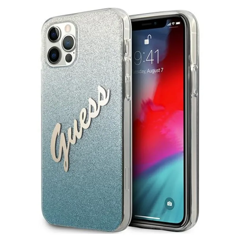 Guess GUHCP12LPCUGLSBL iPhone 12 Pro Max 6,7" modro/modré pevné puzdro Glitter Gradient Script