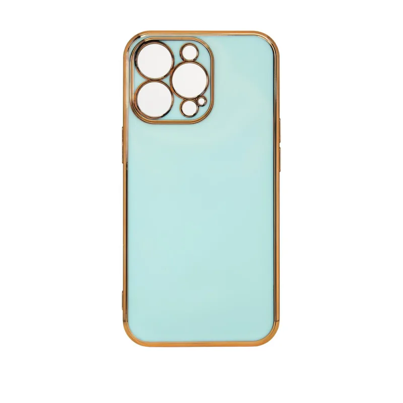 Lighting Color Case pre iPhone 12 Pro Max, gélový kryt so zlatým rámom, mint