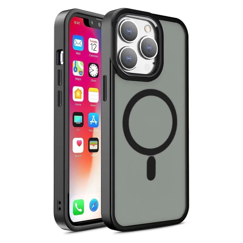 Magnetické farebné matné puzdro pre iPhone 15 Pro Max - čierne