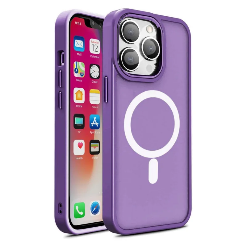 Magnetický farebný matný obal pre iPhone 15 Plus - fialový